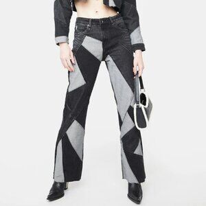 American Bazi Women's Cotton Patchwork Wide Leg Jeans - L